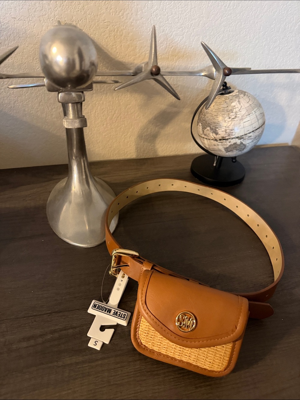 Steve Madden Tan Woven Leather Belt Bag